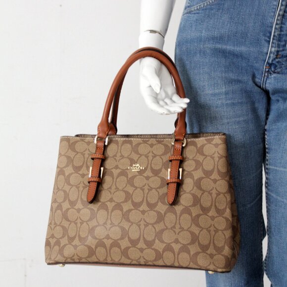 Coach Signature Coated Canvas Satchel Bag with Leather Handles - Picture 10 of 16